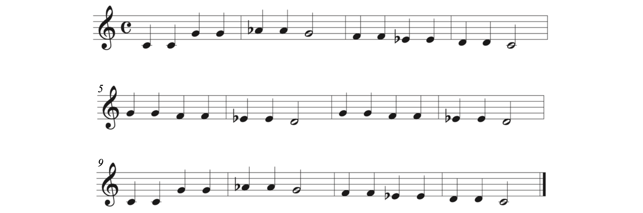 Example is "Twinkle Twinkle Little Star" in C major but with added A-flats and E-flats.