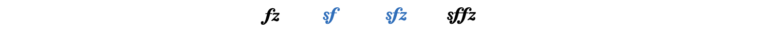 Abbreviations of different types of sforzando marking variations, including F-Z, S-F, S-F-Z, and S-F-F-Z.