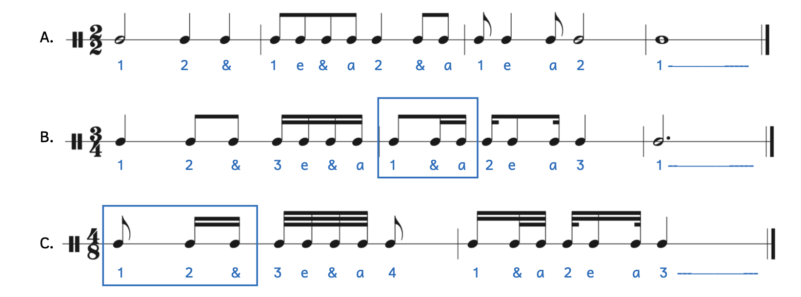 Examples of correctly written rhythms. Listen to sound clip below.