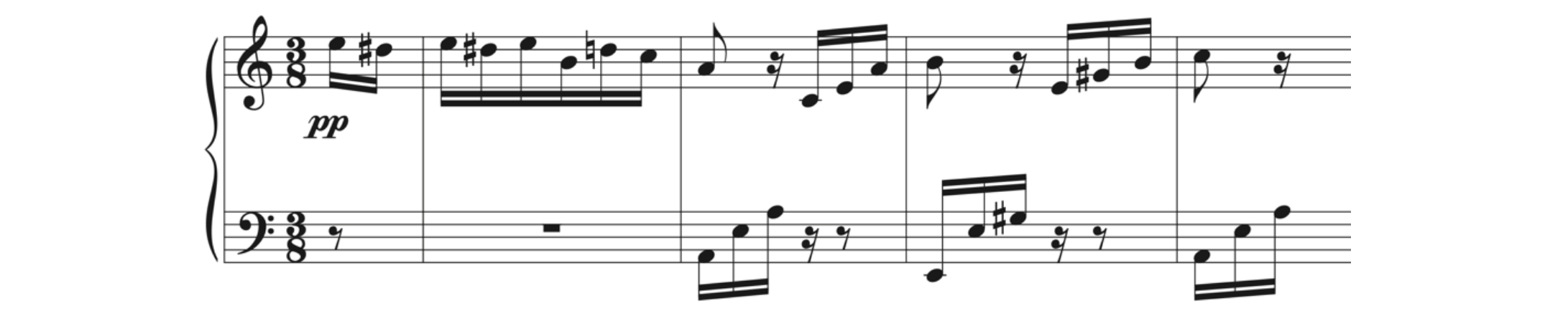 Music for opening of Beethoven's "Für Elise" is an example of the grand staff.