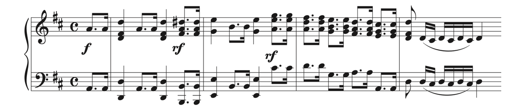 The first four bars of Szymanowska's March No. 3 for piano. The steps for finding the key are in the text below.
