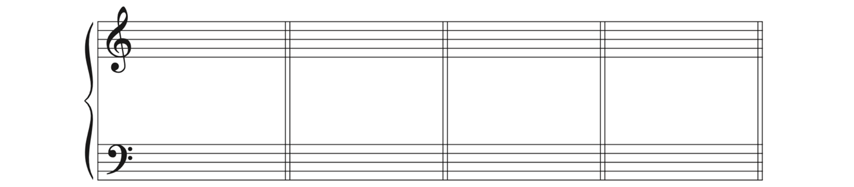 The empty grand staff allows you to practice writing the key signature for C-flat major four times.