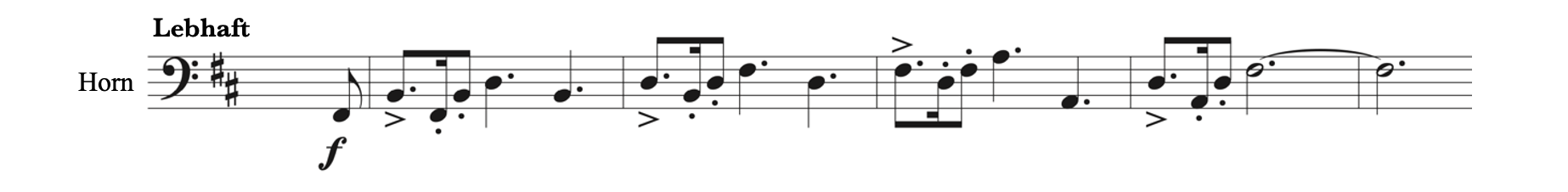Single line horn melody from Vagner's Dee Walküre, "Ride of the Valkyries," Act 3, Scene 1.