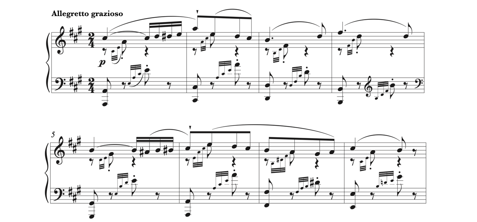 Example of grace notes from Mendelssohn's Spring Song