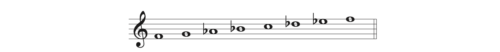 Ascending natural minor scale beginning on F4.