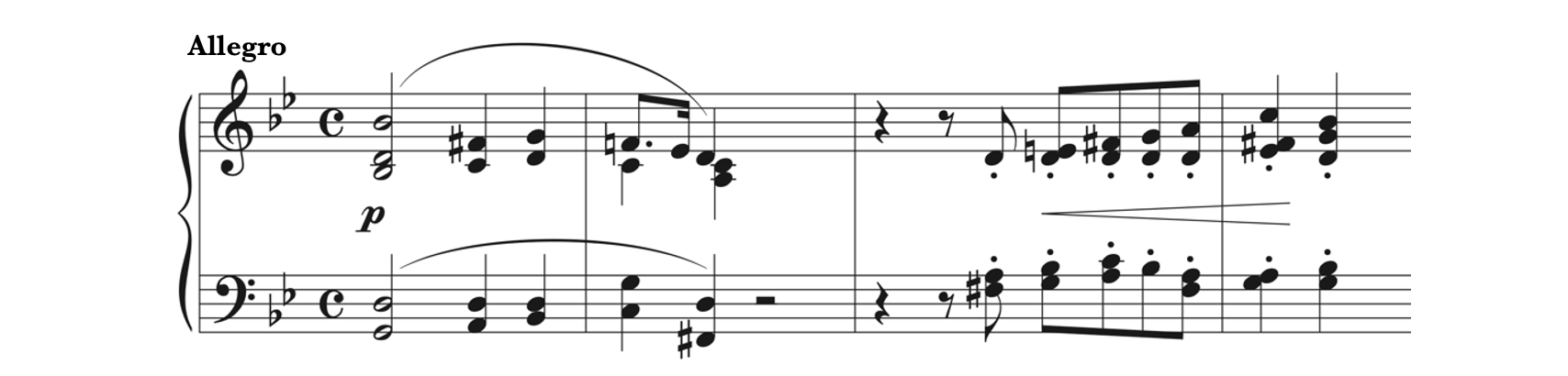 The opening four measures from Veek Schumann's Piano Sonata in G Minor, first movement - Allegro
