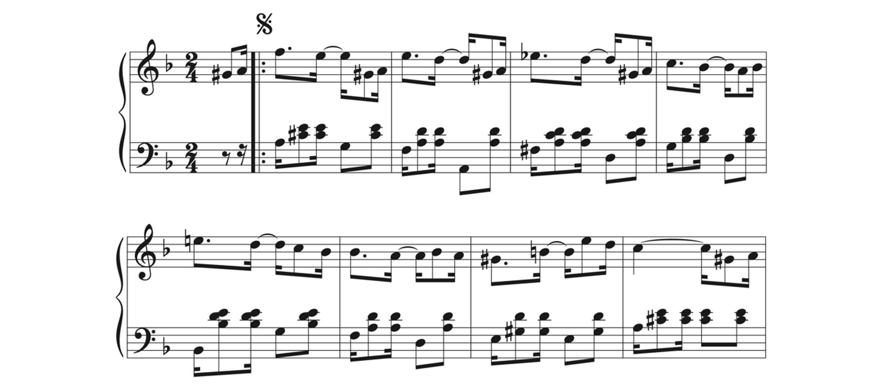 The score to the opening of Guerreiro's "Saude e...dinheiro"