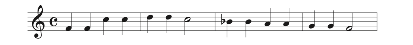 "Twinkle, Twinkle Little Star" for horn in F has no key signature and begins on F4.