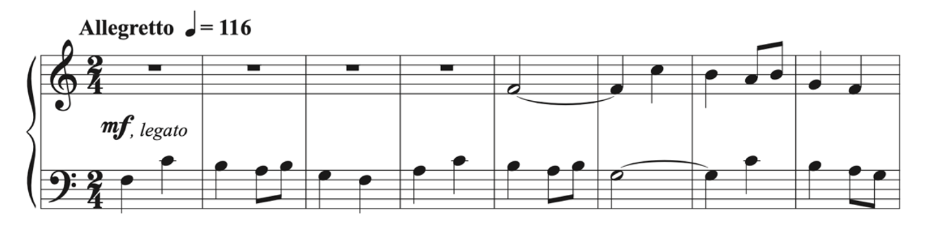 Score from Bartok Mikrokosmos No. 37, "In Lydian Mode"