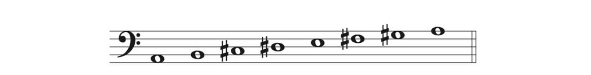 An A scale with 4 sharps.
