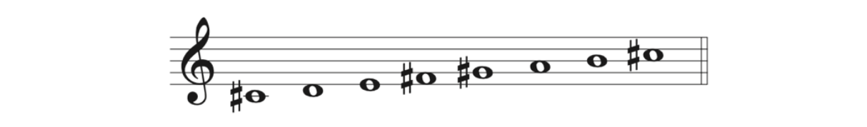 A C-sharp scale with 3 sharps.