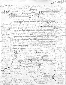 Image showing an assignment description with handwritten notes covering the page